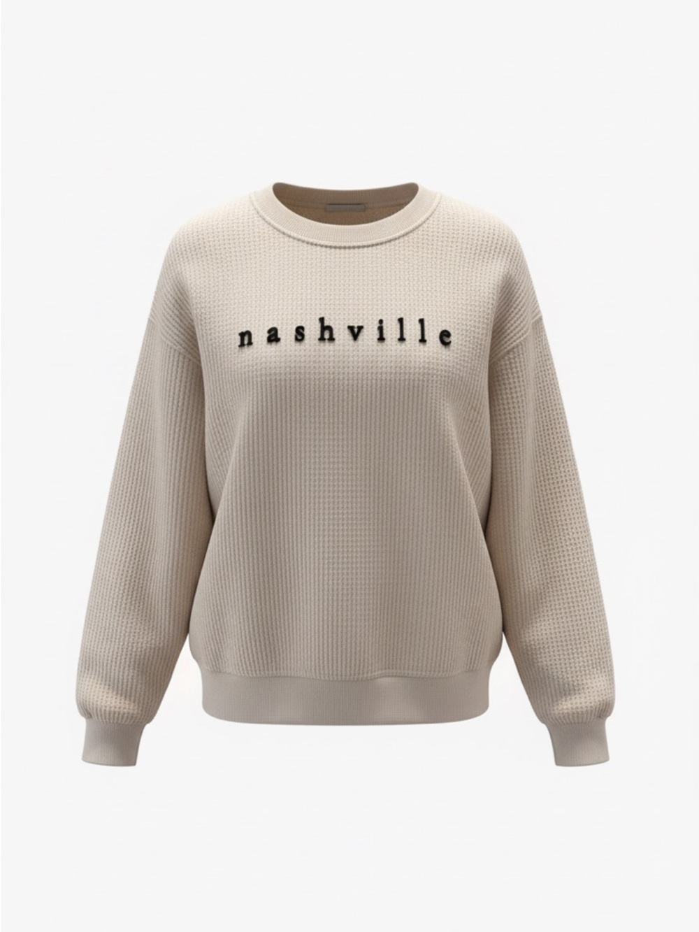 Nashville Waffle-Knit Crewneck Sweatshirt - Beige